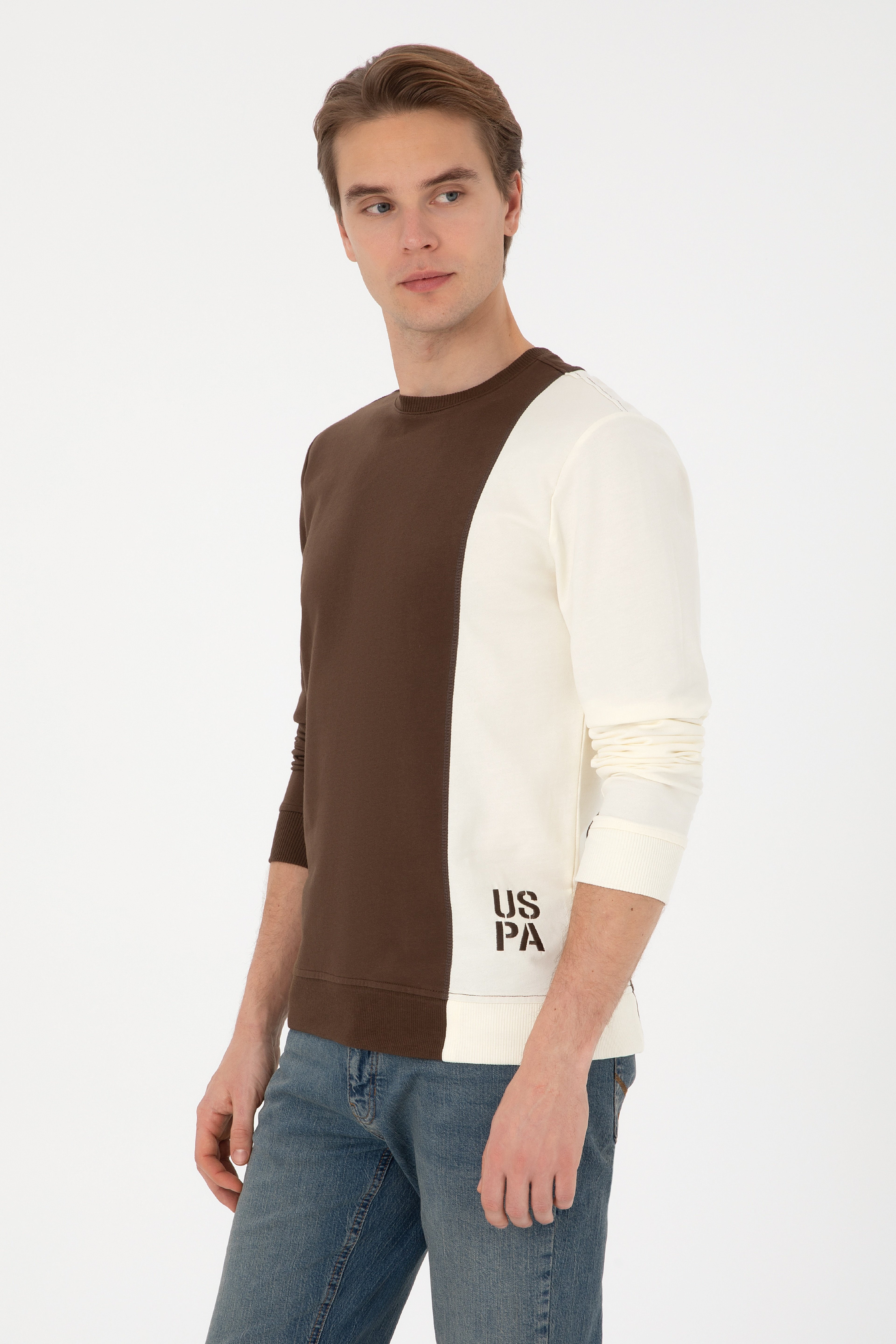 Erkek Regular Fit Bisiklet Yaka Kahverengi İnce Sweatshirt - Image 3