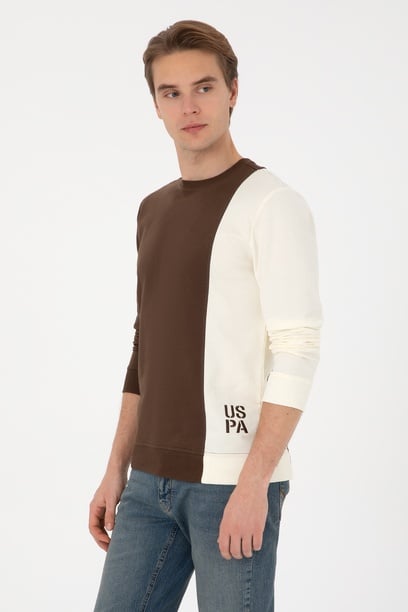 Erkek Regular Fit Bisiklet Yaka Kahverengi İnce Sweatshirt