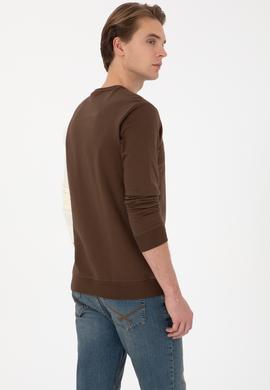 Erkek Regular Fit Bisiklet Yaka Kahverengi İnce Sweatshirt - 50316316017