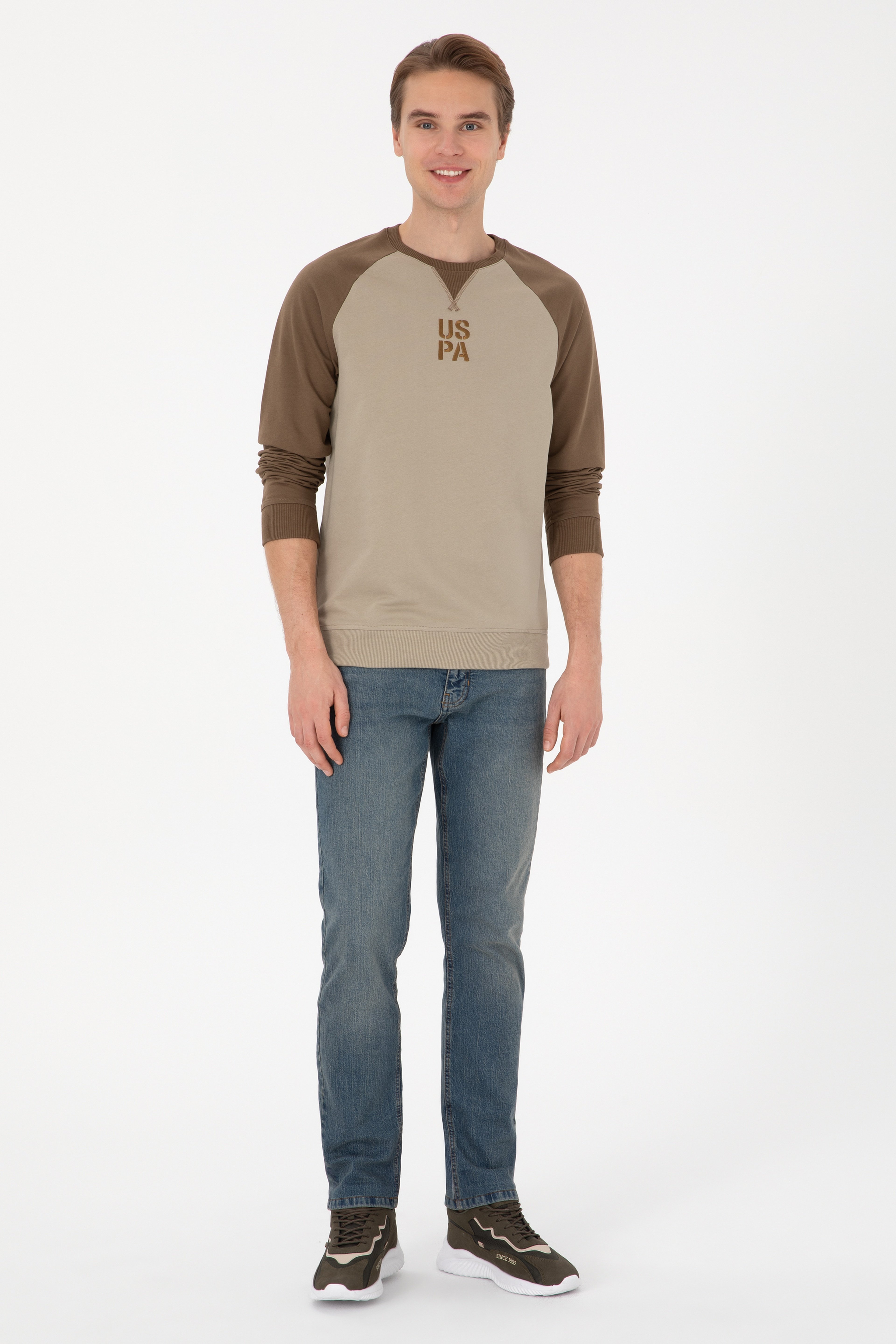 Erkek Bisiklet Yaka Regular Fit Haki İnce Sweatshirt - Image 4