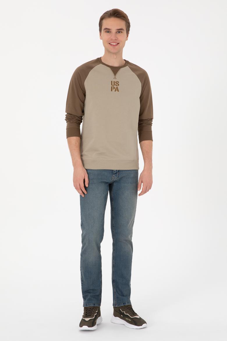 Erkek Bisiklet Yaka Regular Fit Haki İnce Sweatshirt - 50315420047