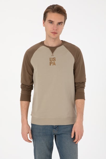 Erkek Bisiklet Yaka Regular Fit Haki İnce Sweatshirt