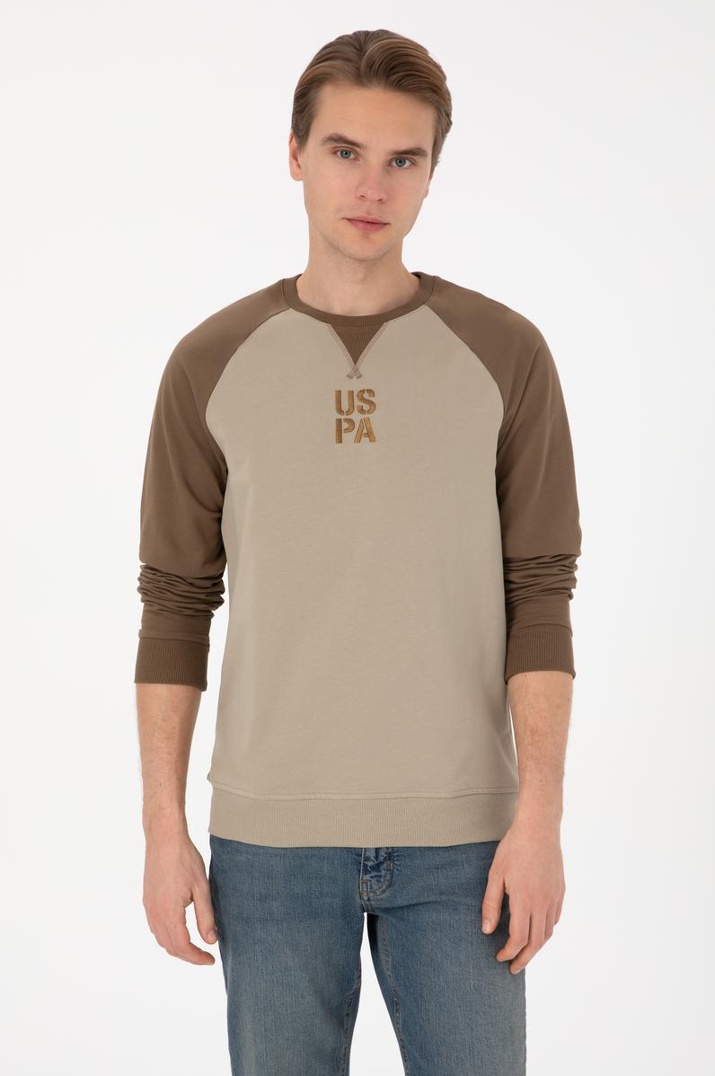 Erkek Bisiklet Yaka Regular Fit Haki İnce Sweatshirt