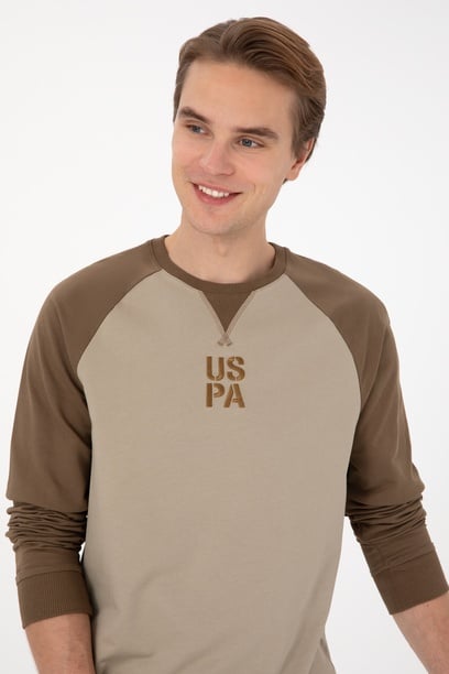 Erkek Bisiklet Yaka Regular Fit Haki İnce Sweatshirt