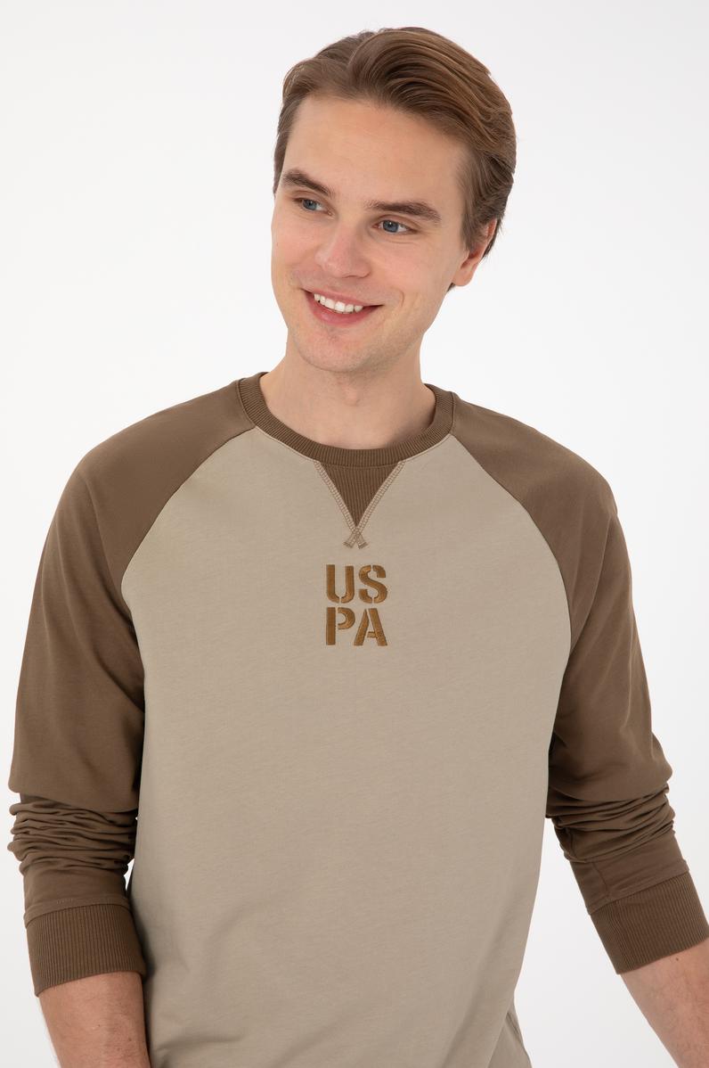 Erkek Bisiklet Yaka Regular Fit Haki İnce Sweatshirt