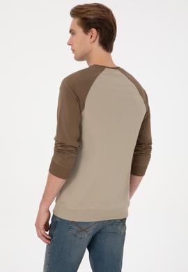 Erkek Bisiklet Yaka Regular Fit Haki İnce Sweatshirt - 50315420047