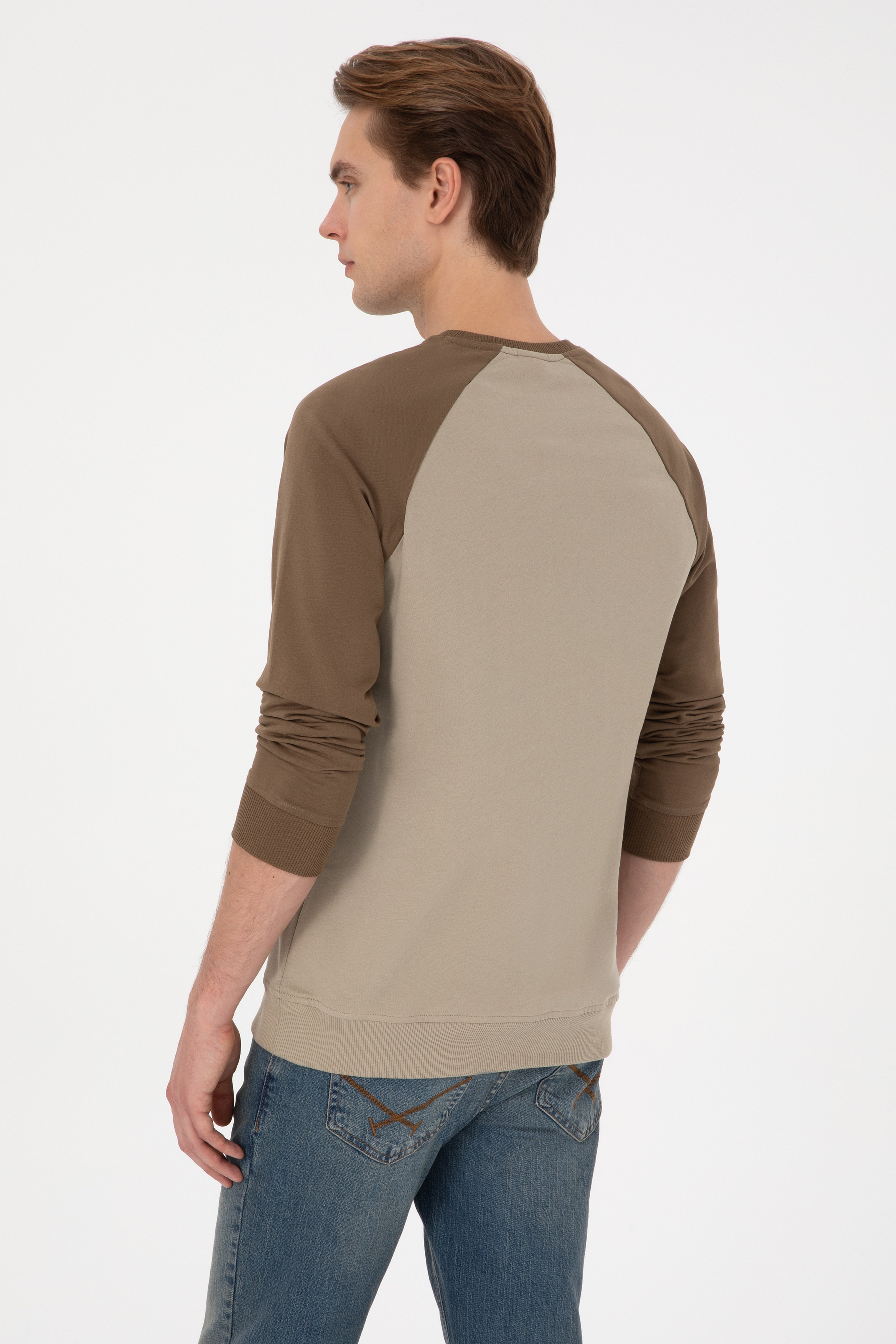 Erkek Bisiklet Yaka Regular Fit Haki İnce Sweatshirt