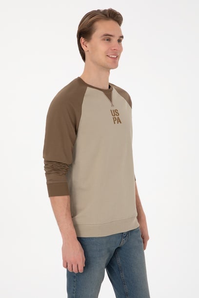 Erkek Bisiklet Yaka Regular Fit Haki İnce Sweatshirt