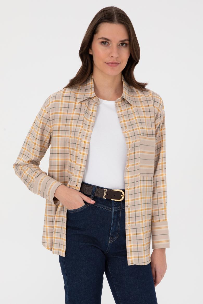 Kadın Taş Uzun Kollu Ekoseli Gömlek