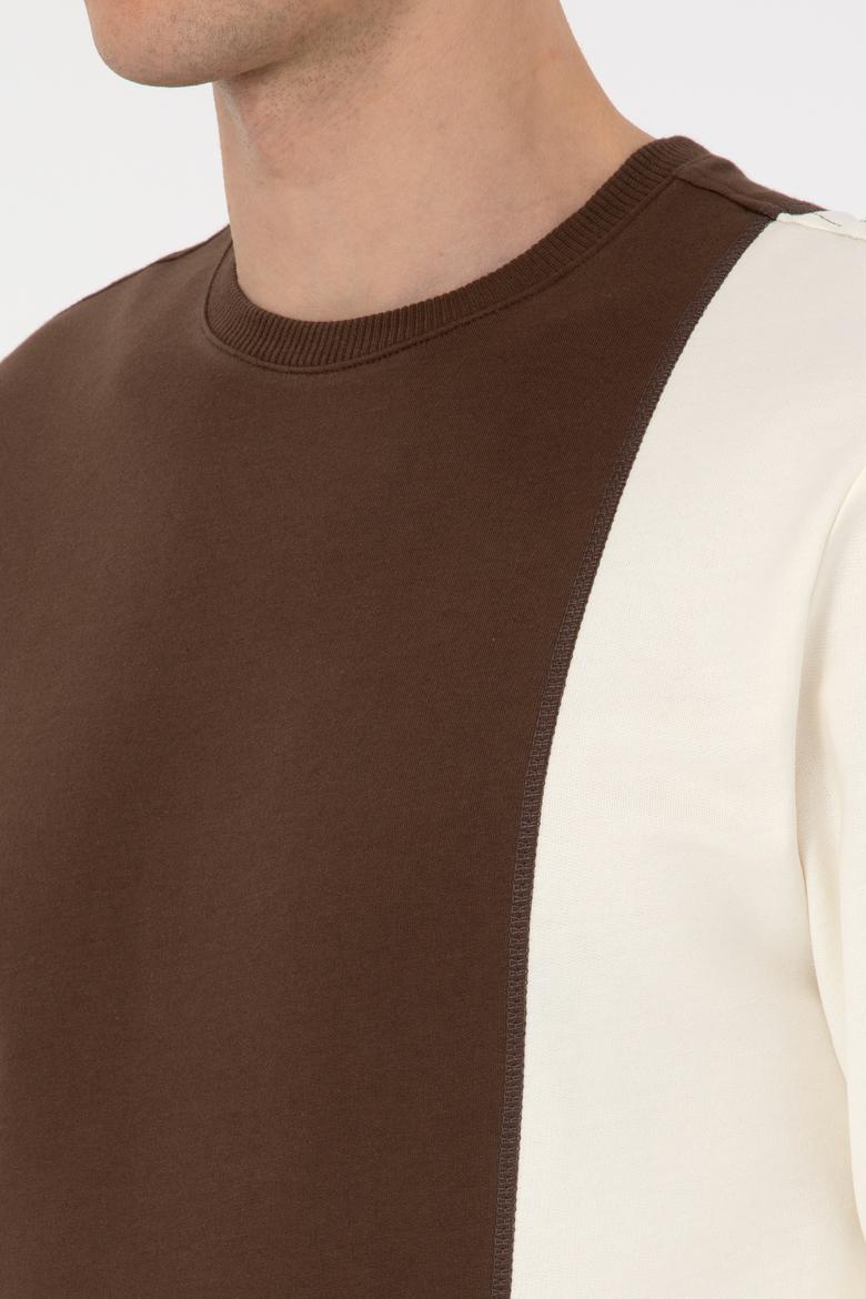 Erkek Regular Fit Bisiklet Yaka Kahverengi İnce Sweatshirt - 50316316017