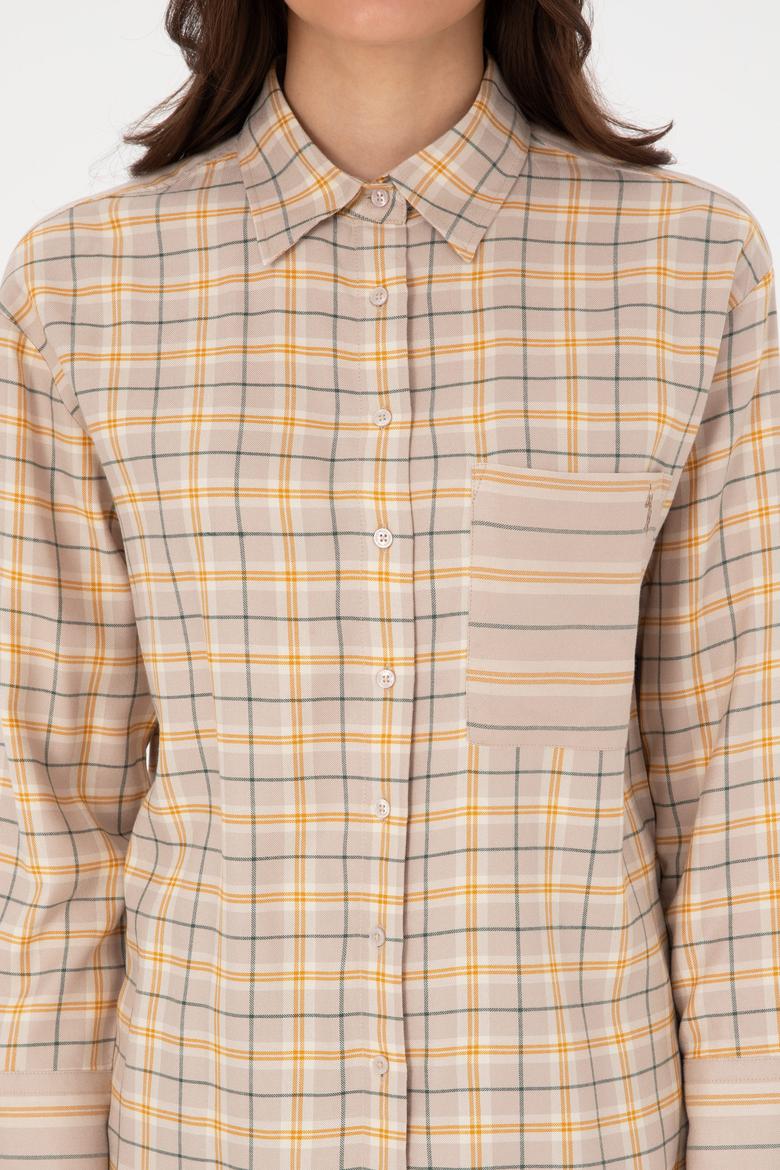 Kadın Taş Uzun Kollu Ekoseli Gömlek - 50316425004