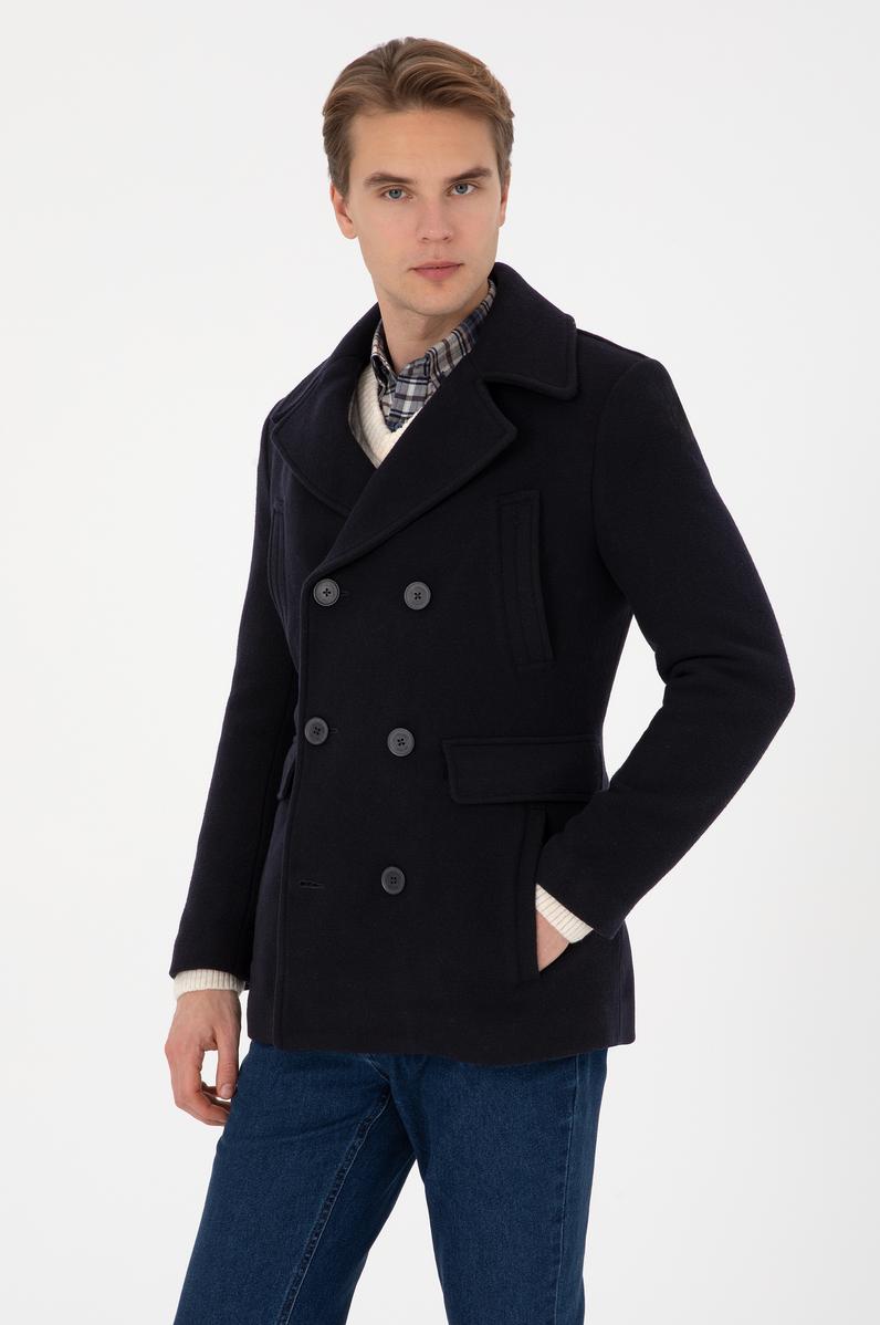 Erkek Lacivert Kaşe Kaban