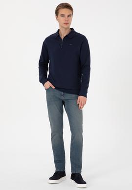 Erkek Comfort Fit Yarım Fermuarlı Lacivert Sweatshirt - 50316484036