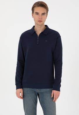 Erkek Comfort Fit Yarım Fermuarlı Lacivert Sweatshirt - 50316484036