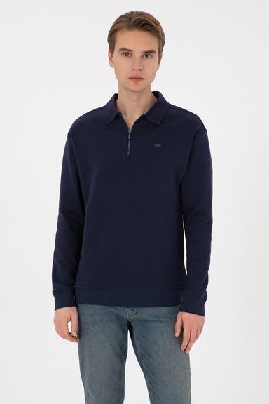 Erkek Comfort Fit Yarım Fermuarlı Lacivert Sweatshirt