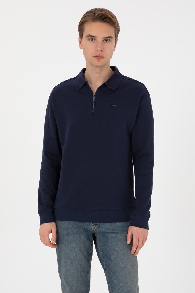 Erkek Comfort Fit Yarım Fermuarlı Lacivert Sweatshirt