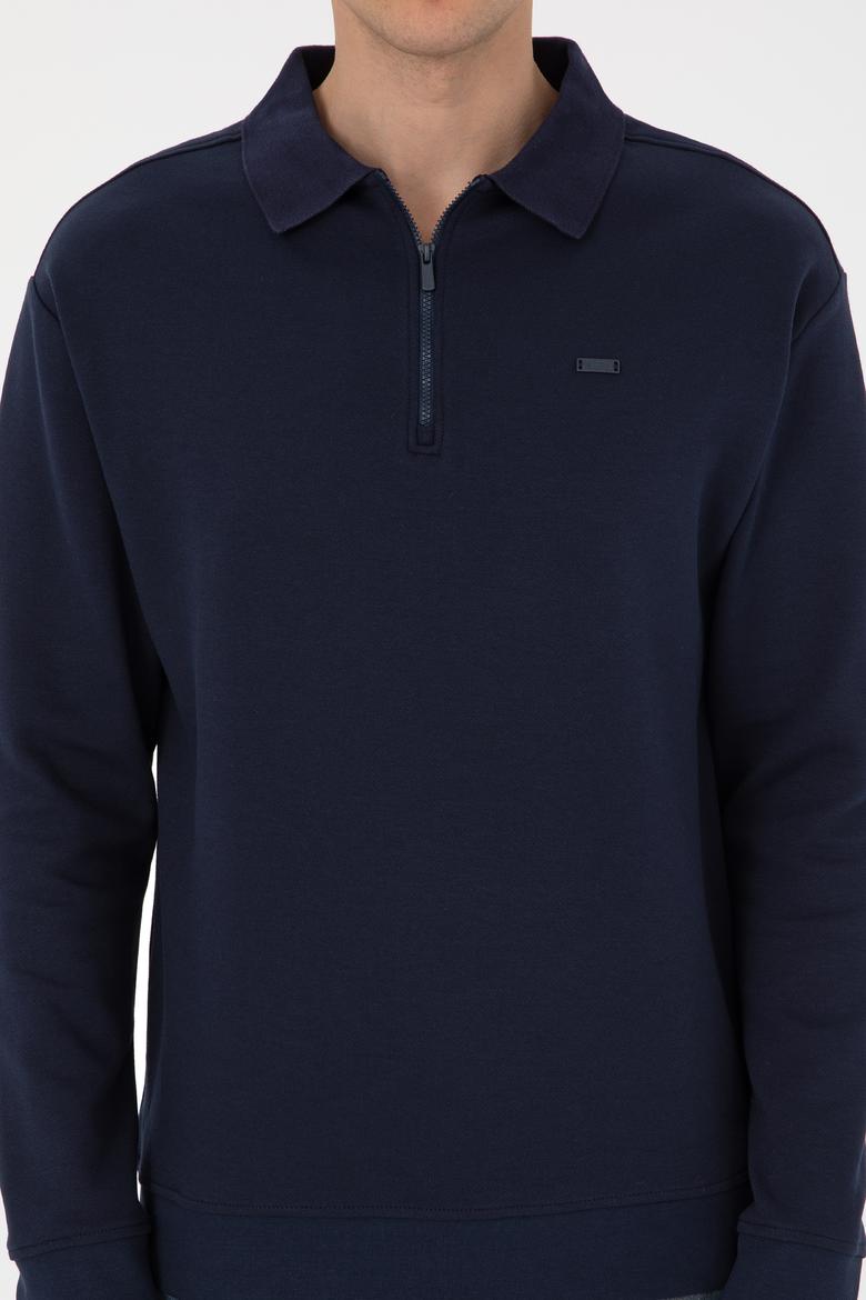 Erkek Comfort Fit Yarım Fermuarlı Lacivert Sweatshirt - 50316484036