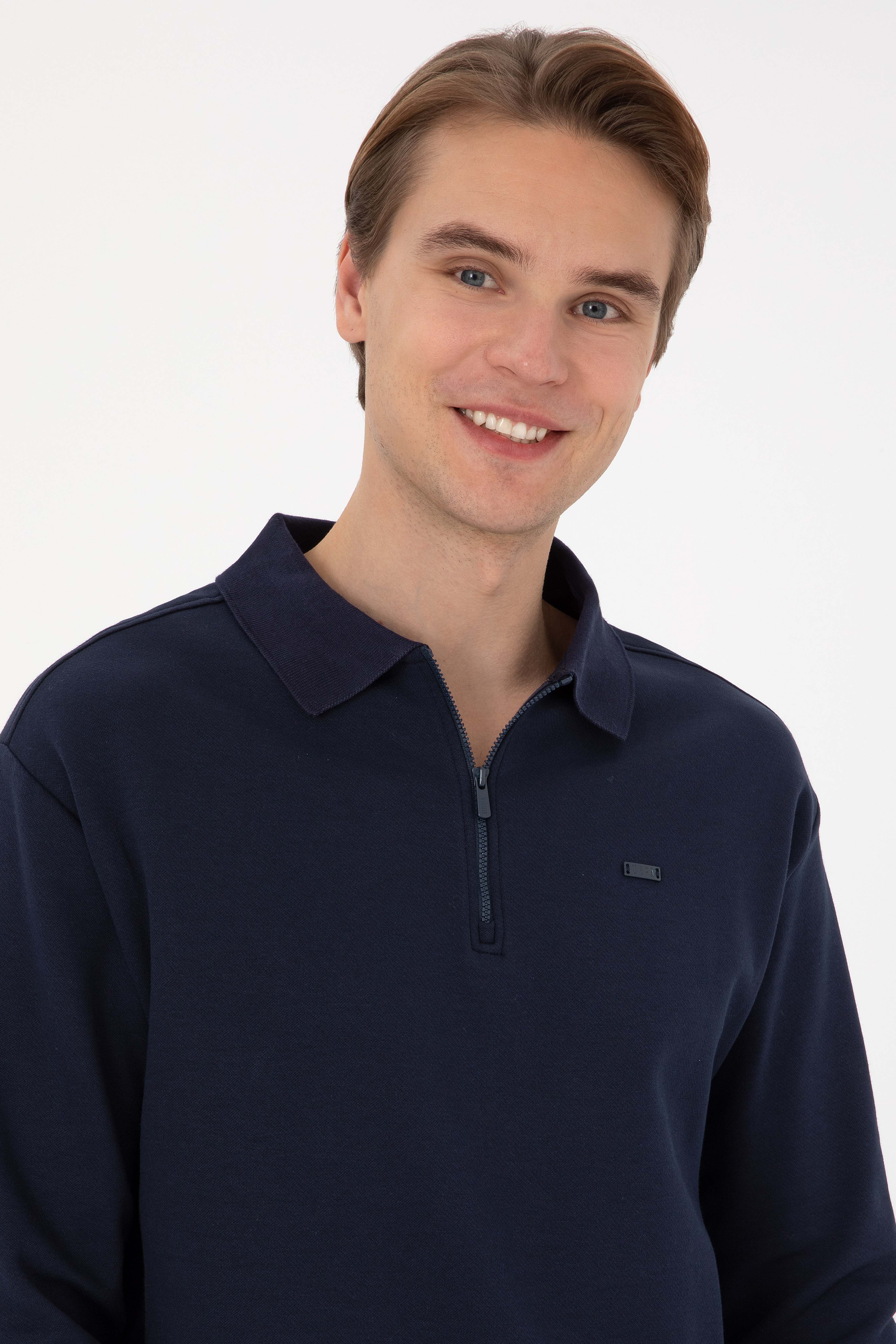 Erkek Comfort Fit Yarım Fermuarlı Lacivert Sweatshirt