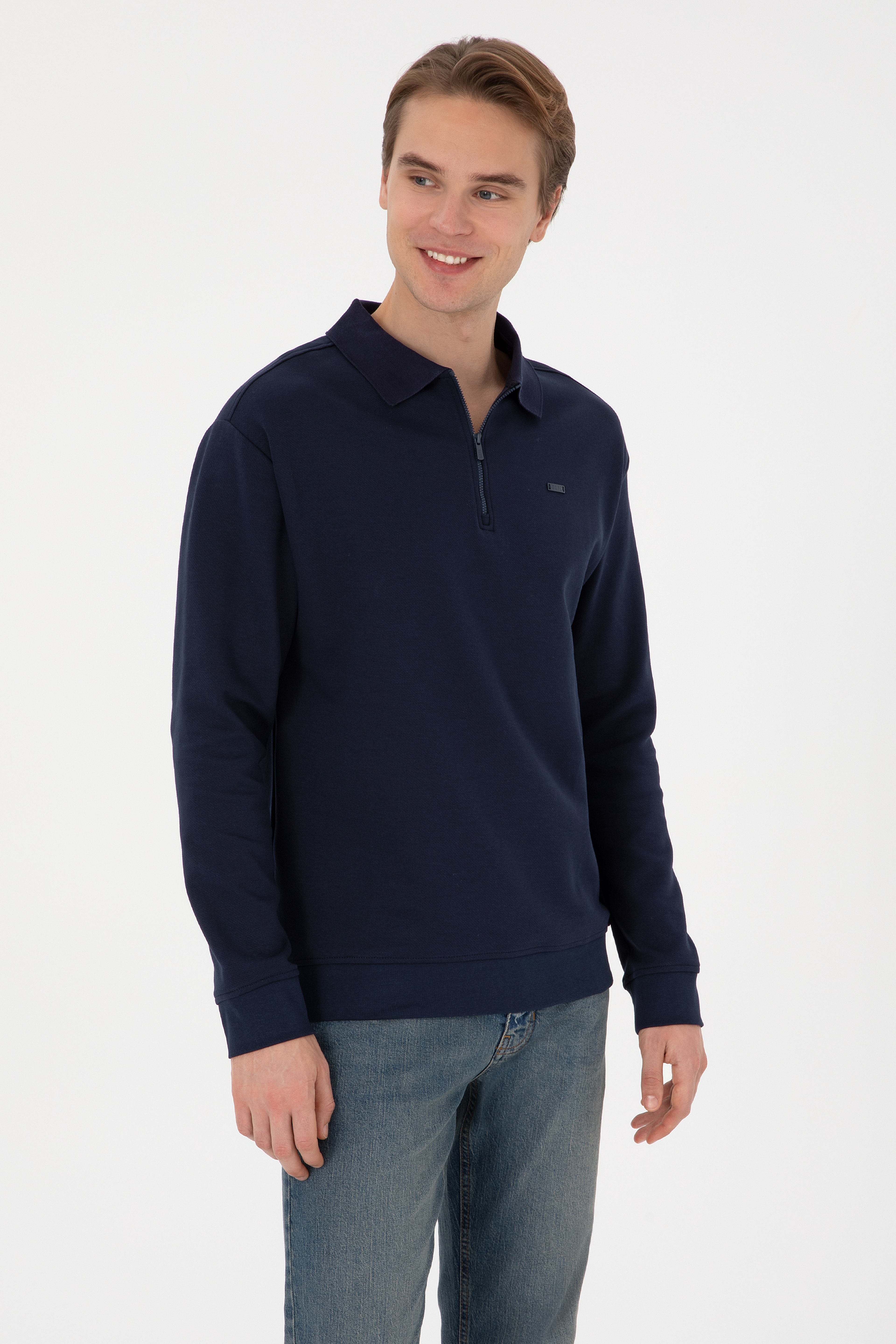 Erkek Comfort Fit Yarım Fermuarlı Lacivert Sweatshirt - Image 3