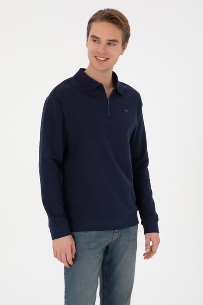 Erkek Comfort Fit Yarım Fermuarlı Lacivert Sweatshirt