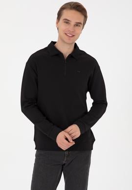 Erkek Comfort Fit Yarım Fermuarlı Siyah Sweatshirt - 50316484026
