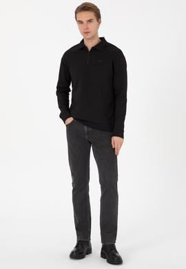 Erkek Comfort Fit Yarım Fermuarlı Siyah Sweatshirt - 50316484026