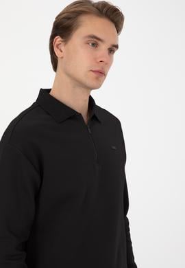 Erkek Comfort Fit Yarım Fermuarlı Siyah Sweatshirt - 50316484026