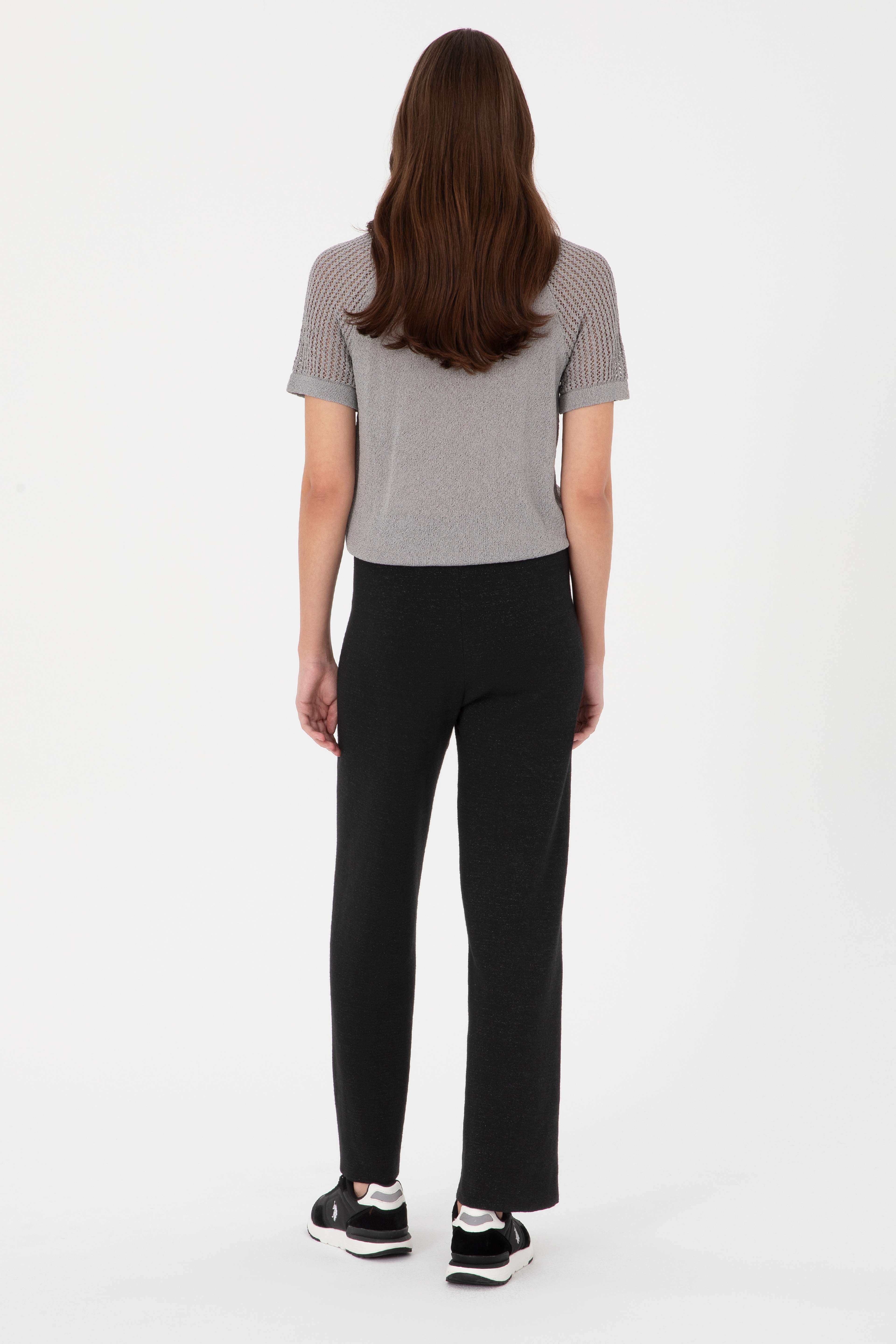 Kadın Siyah Loose Fit Trıko Pantolon - Image 4