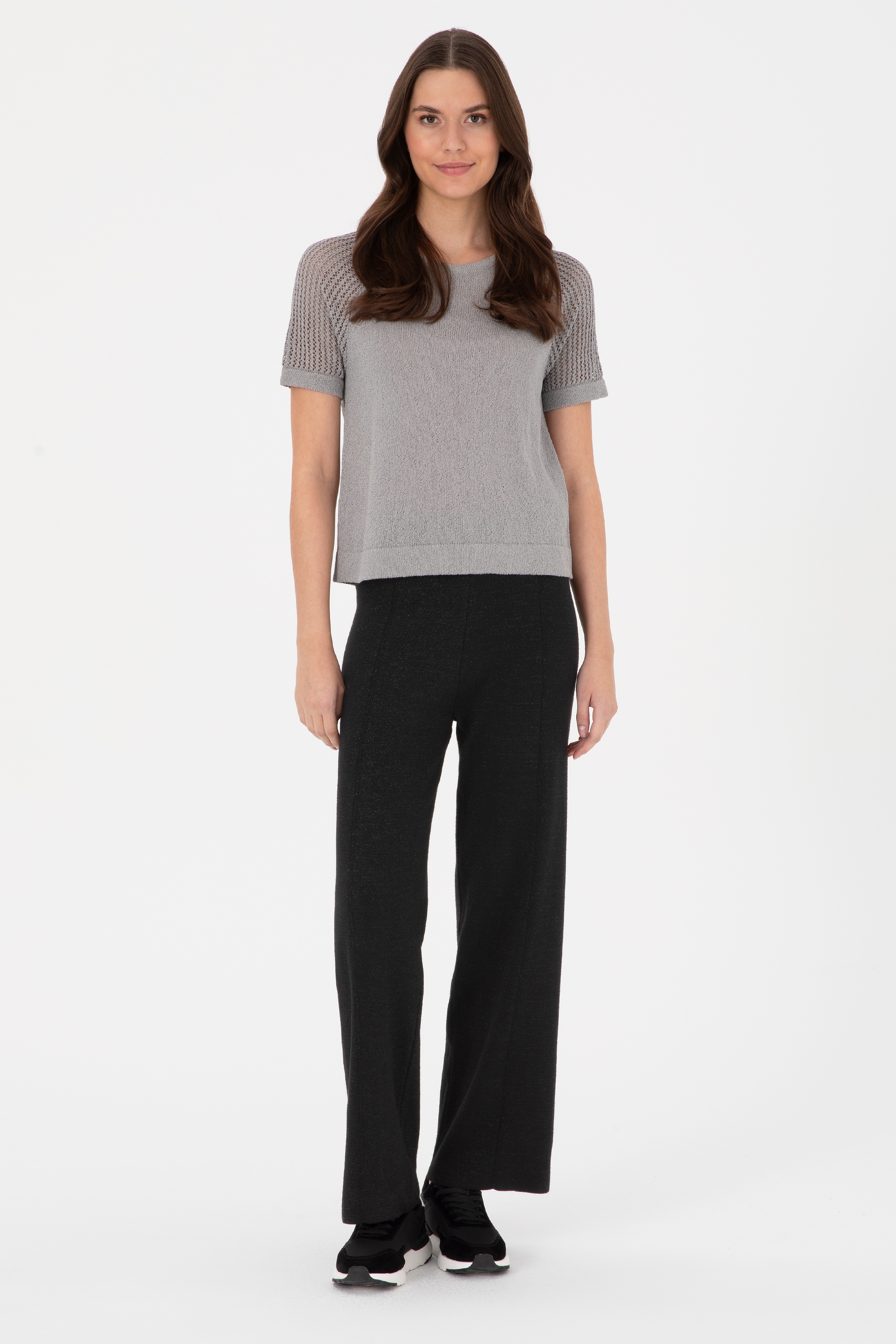 Kadın Siyah Loose Fit Trıko Pantolon - Image 1