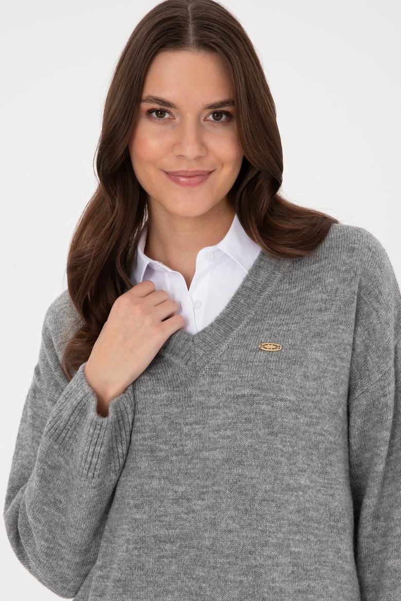 Kadın Gri Melanj Kazak - 50314833024