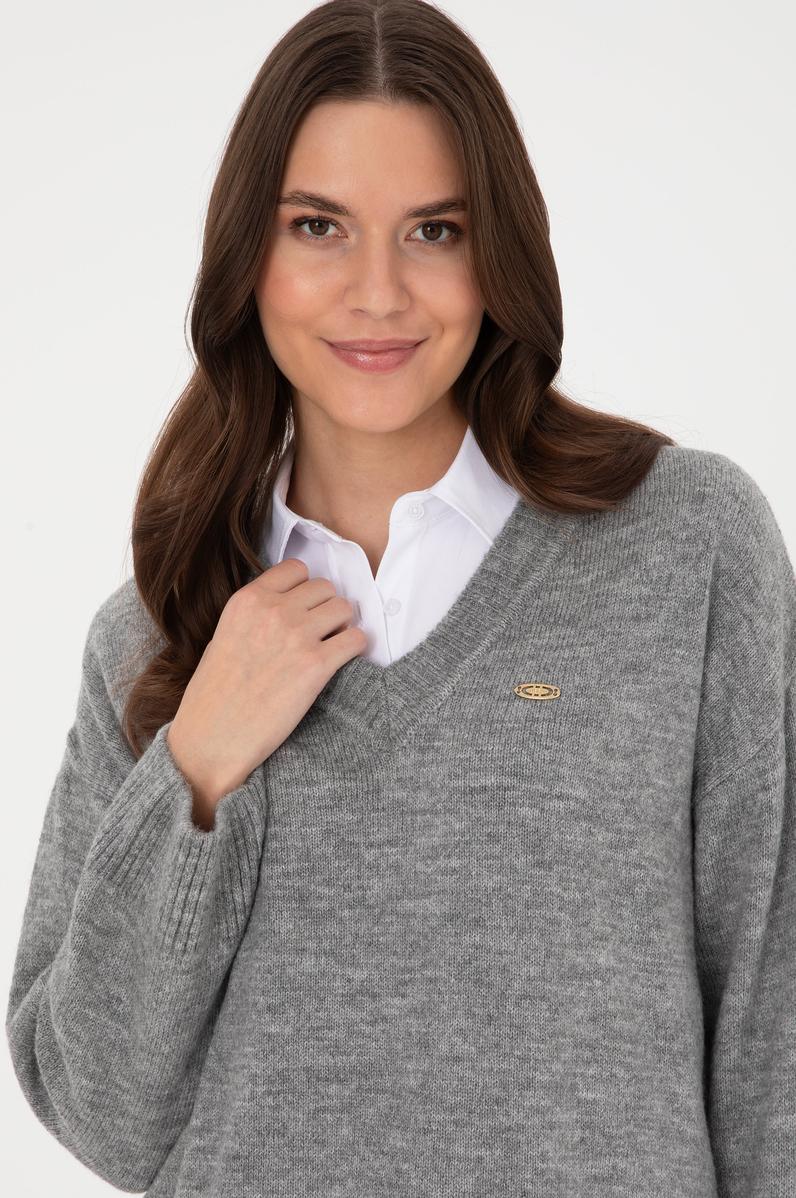 Kadın Gri Melanj Kazak