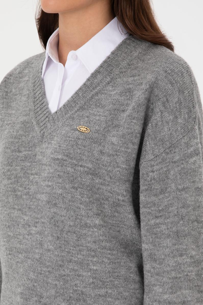 Kadın Gri Melanj Kazak