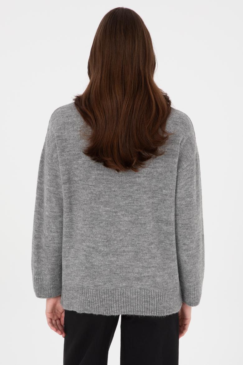 Kadın Gri Melanj Kazak - 50314833024