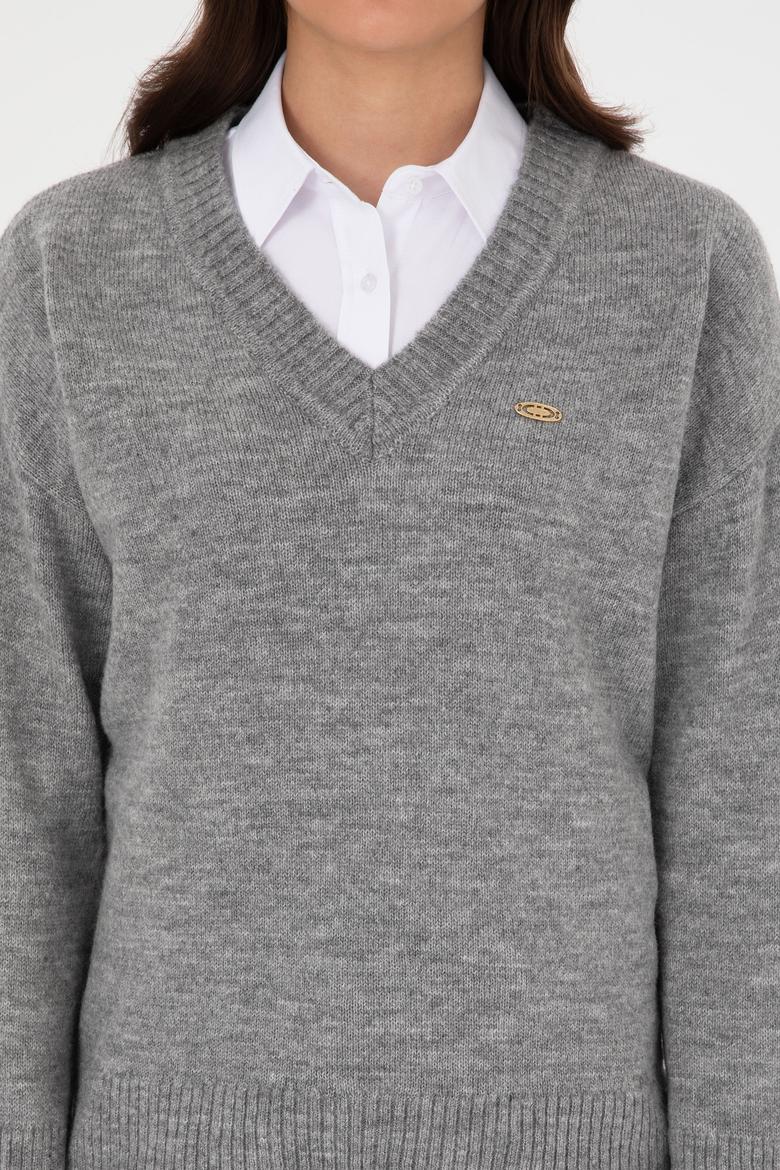 Kadın Gri Melanj Kazak - 50314833024