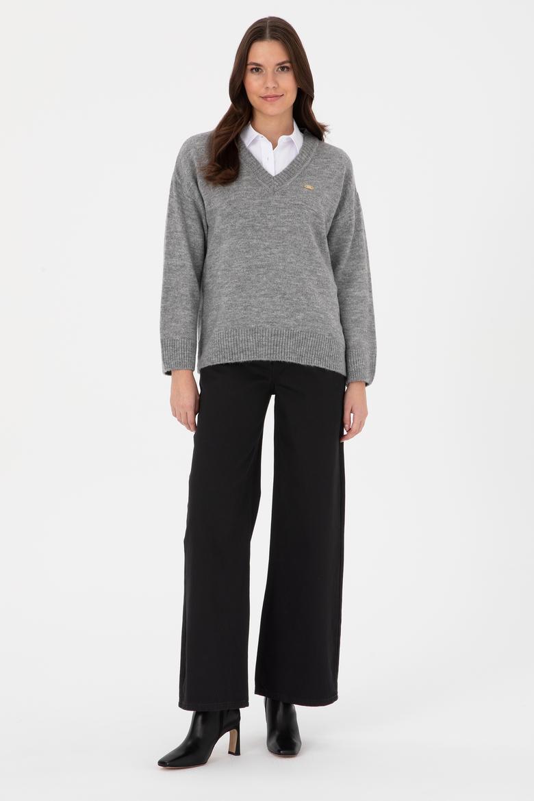 Kadın Gri Melanj Kazak - 50314833024