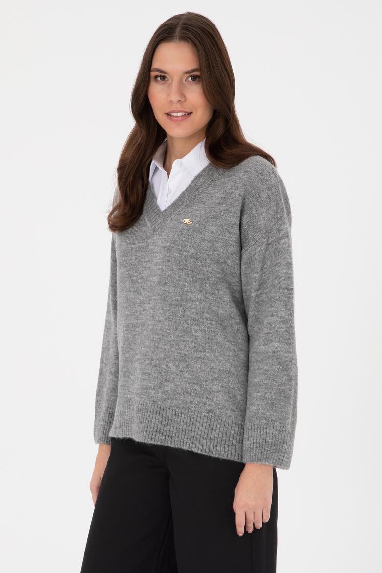 Kadın Gri Melanj Kazak - 50314833024