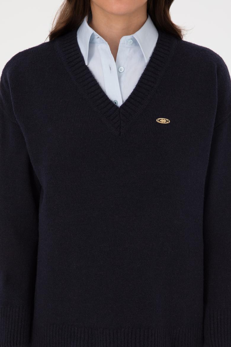 Kadın Lacivert Melanj Kazak - 50314833029