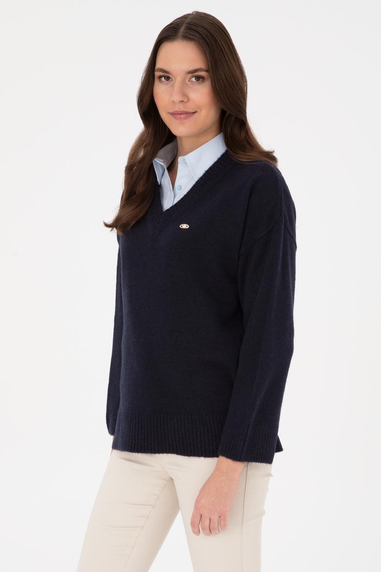 Kadın Lacivert Melanj Kazak - 50314833029