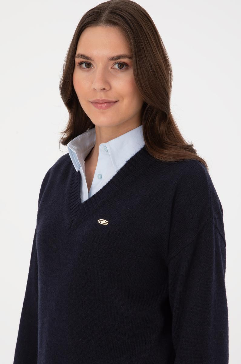 Kadın Lacivert Melanj Kazak