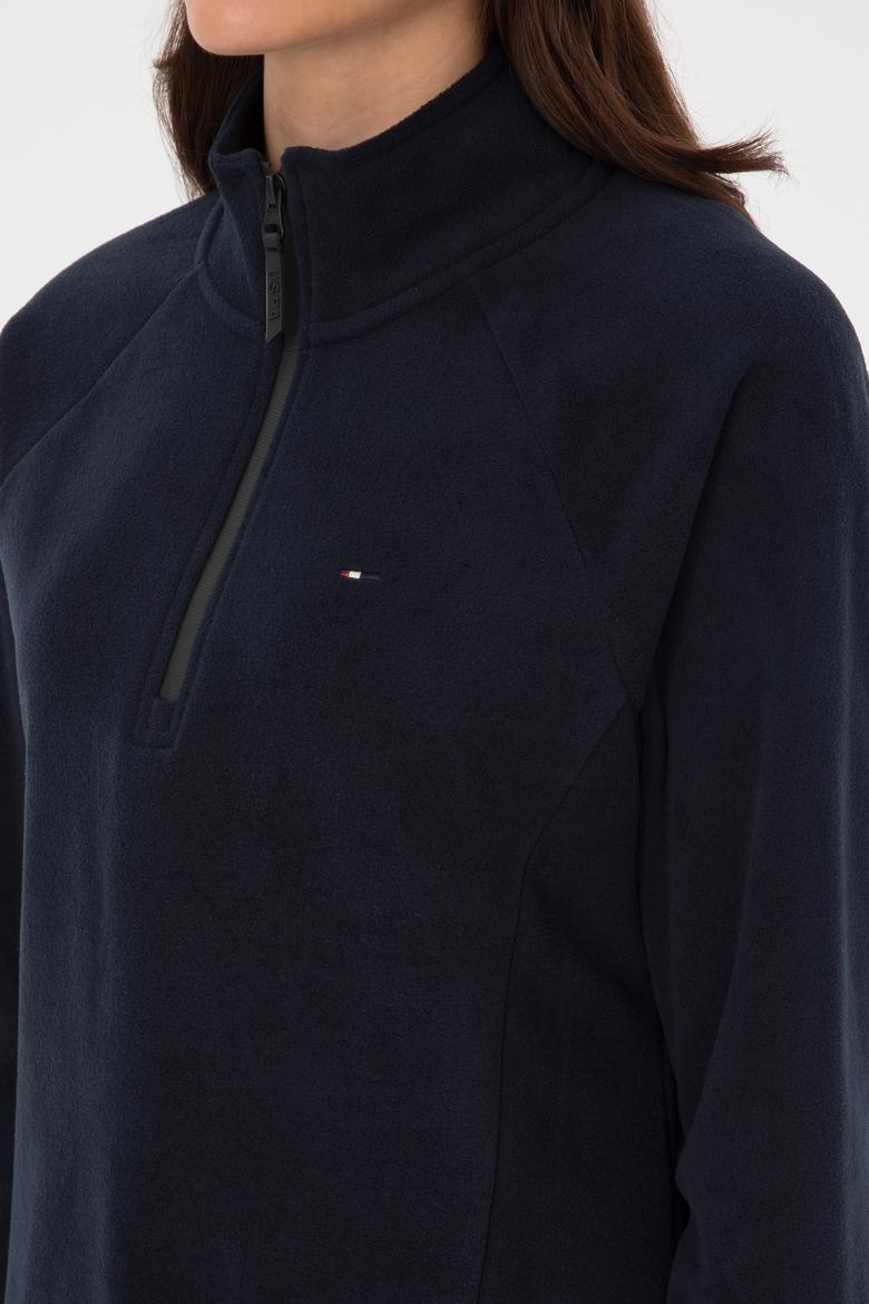 Kadın Lacivert Fermuarlı Dik Yaka Polar Sweatshirt - 50316714038