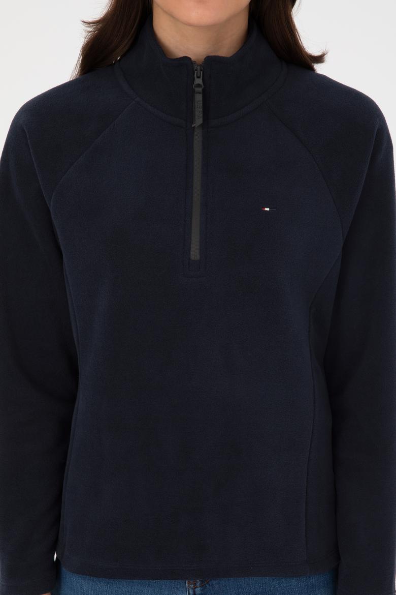Kadın Lacivert Fermuarlı Dik Yaka Polar Sweatshirt - 50316714038