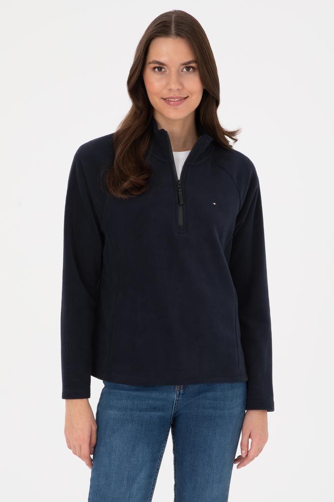 Kadın Lacivert Fermuarlı Dik Yaka Polar Sweatshirt