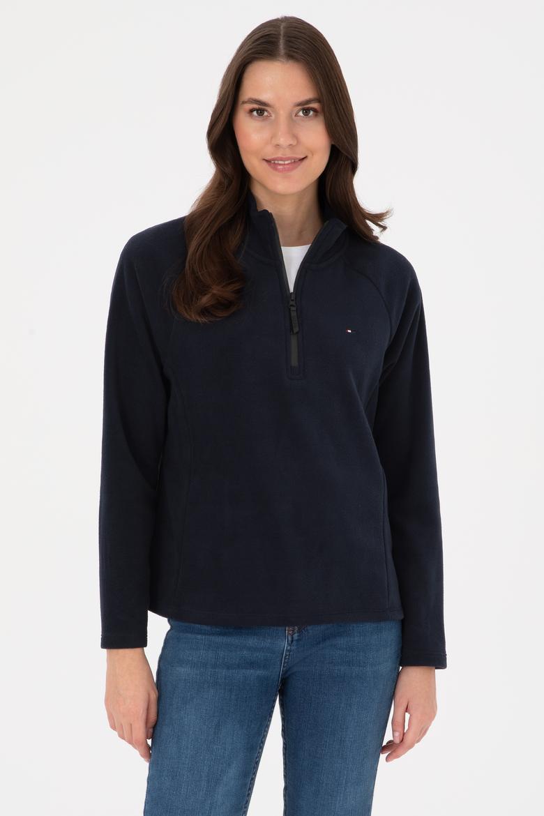 Kadın Lacivert Fermuarlı Dik Yaka Polar Sweatshirt