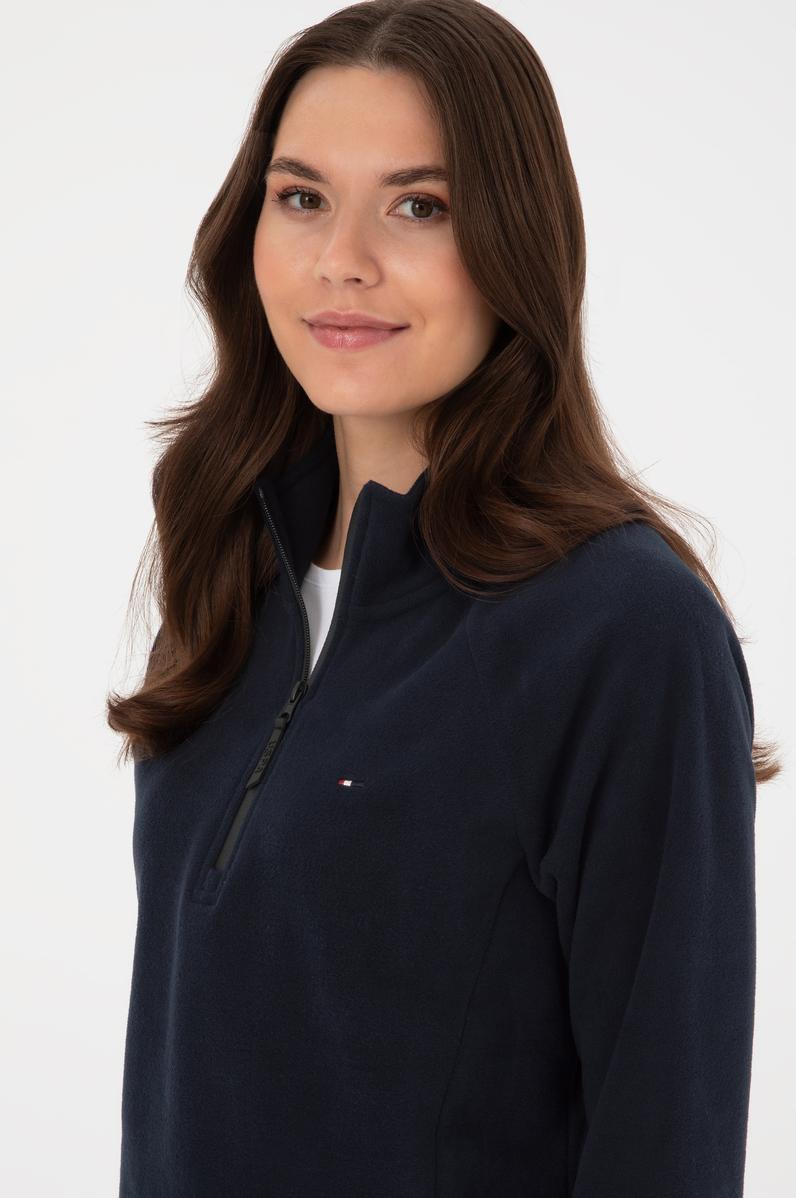 Kadın Lacivert Fermuarlı Dik Yaka Polar Sweatshirt