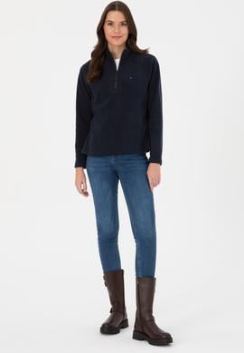 Kadın Lacivert Fermuarlı Dik Yaka Polar Sweatshirt - 50316714038