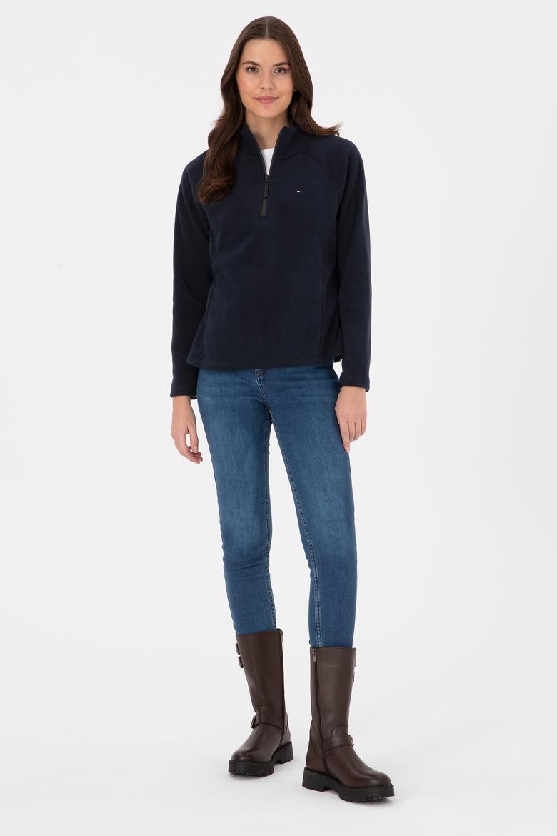 Kadın Lacivert Fermuarlı Dik Yaka Polar Sweatshirt - 50316714038