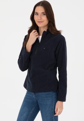 Kadın Lacivert Fermuarlı Dik Yaka Polar Sweatshirt - 50316714038