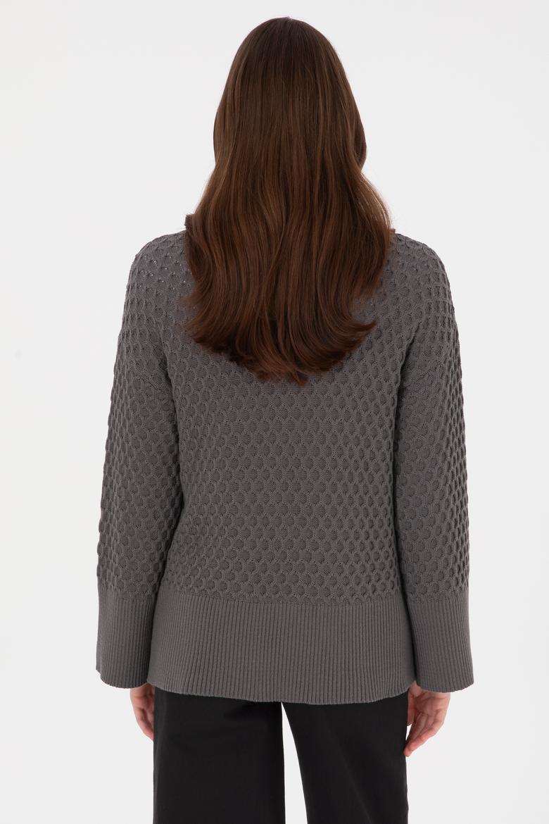 Kadın Gri Bisiklet Yaka Kazak - 50314698017