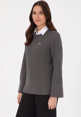 Kadın Gri Bisiklet Yaka Kazak - 50314698017