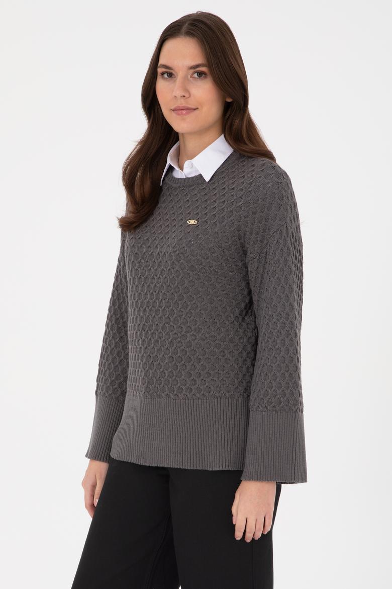 Kadın Gri Bisiklet Yaka Kazak - 50314698017